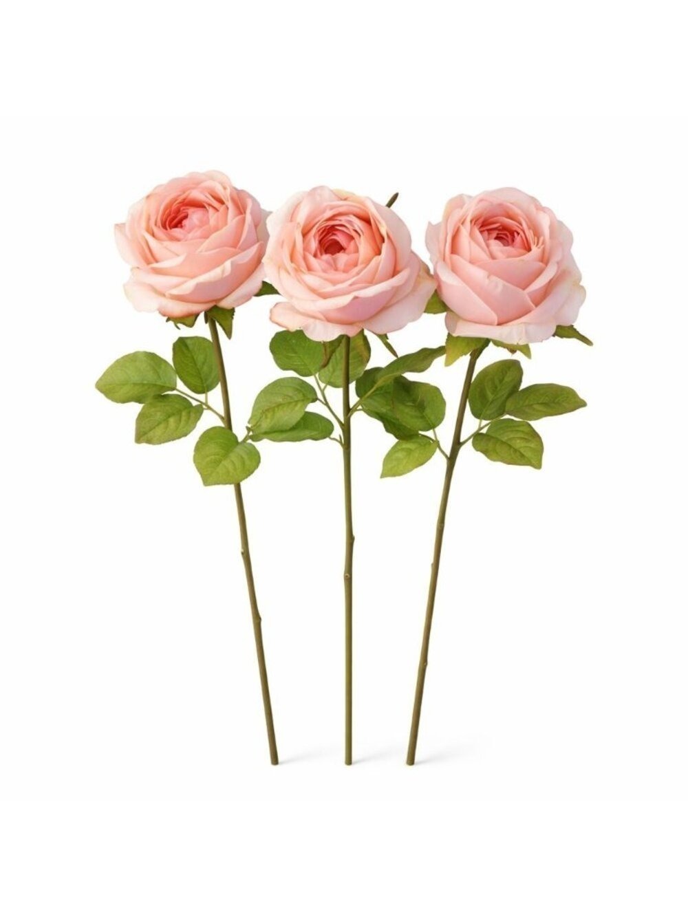 Blush Pink Artificial Roses Set Of 3 Fake Flower Stems Silk Roses Long Stem Wedd